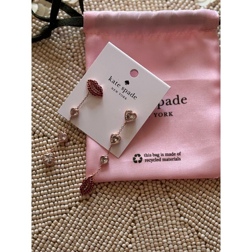 Kate Spade Kiss Kiss Long Rose Gold Earrings NWT - Picture 2 of 4